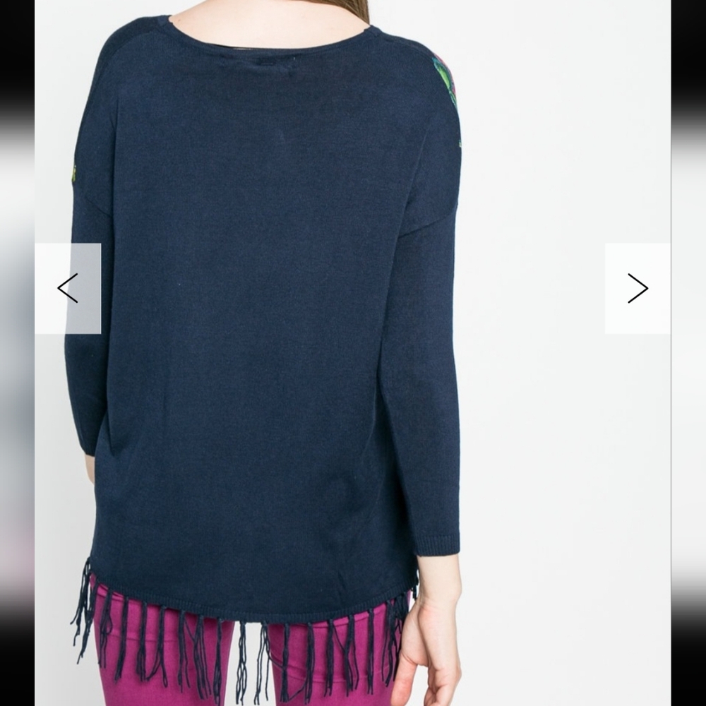 Desigual Yovana Navy Floral Sweater with Tassel Fringe - Picture 3 of 8